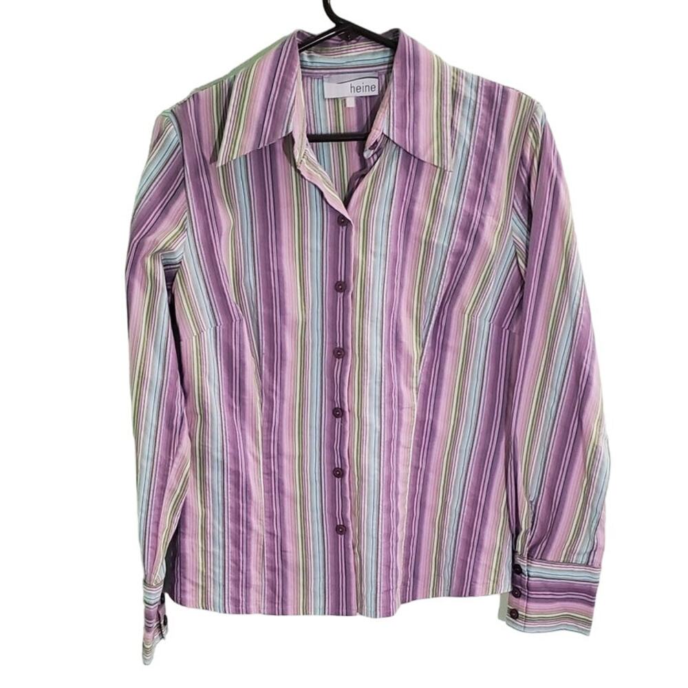❤️‍ Heine Vintage Y2K European Striped Button Down Shirt Purple Lilac - 10